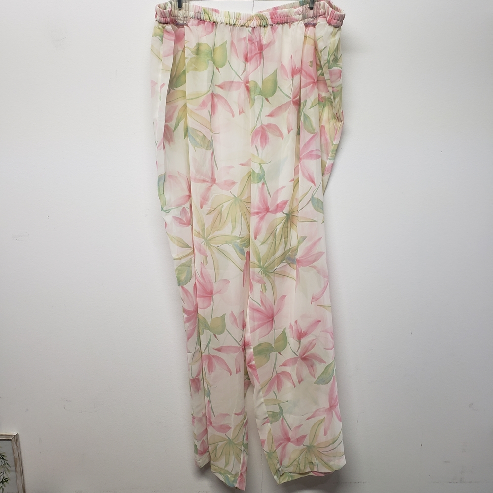 Vintage "Sophia by Delicates" Floral Wide-Leg Sheer Pajama Pants Size XL